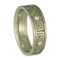 Narrow Labyrinth Wedding Ring with Diamonds in 14K White Gold