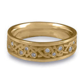 Narrow Celtic Hearts with Diamonds Wedding Ring in 14K Yellow Gold