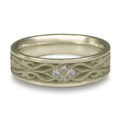 Narrow Tulip Braid Wedding Ring with Diamonds in Platinum