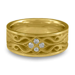 Wide Tulip Braid Wedding Ring with Diamonds in 18K Yellow Gold