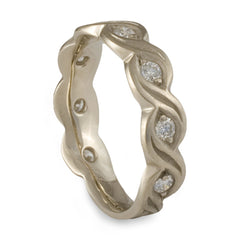 Wide Tides with Diamonds Wedding Ring in 14K White Gold