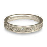 Extra Narrow Wind and Waves With Diamonds Wedding Band in Platinum