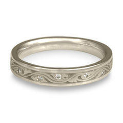 Extra Narrow Wind and Waves With Diamonds Wedding Band in Platinum