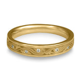 Extra Narrow Wind and Waves With Diamonds Wedding Band in 14K Yellow Gold