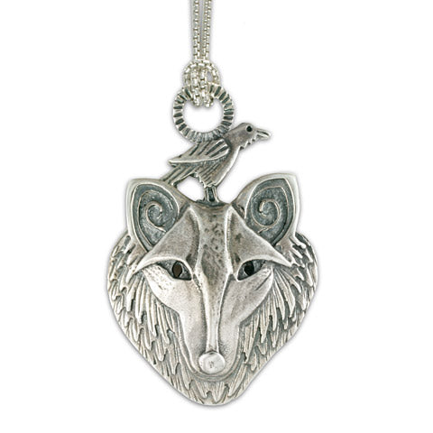 Wolf with Raven Pendant on Chain