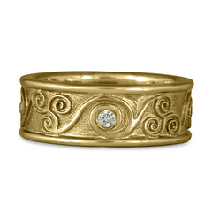 Bordered Triscali with Diamonds Ring in 14K Yellow Gold