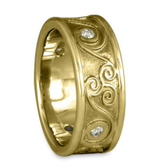 Bordered Triscali with Diamonds Ring in 18K Yellow Gold