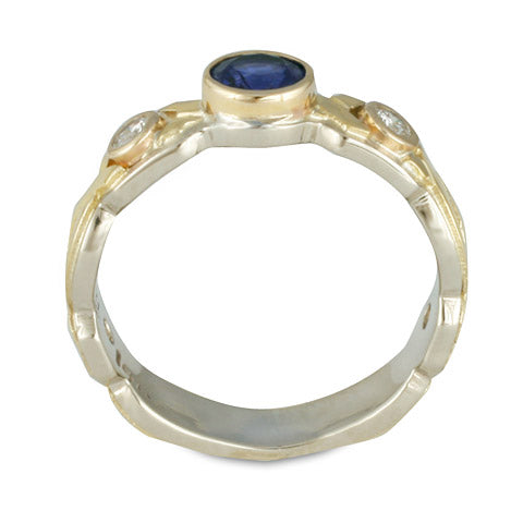 Wrap Solitaire Two Tone Gold Ring with Sapphire and Diamonds