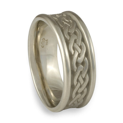 Narrow Self Bordered Celtic Link Wedding Ring in 14K White Gold