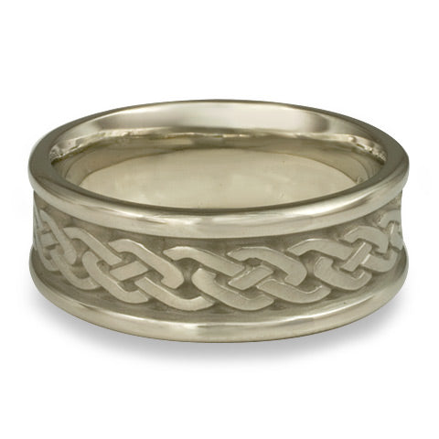Narrow Self Bordered Celtic Link Wedding Ring in 18K White Gold