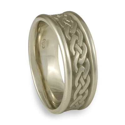 Narrow Self Bordered Celtic Link Wedding Ring in 18K White Gold