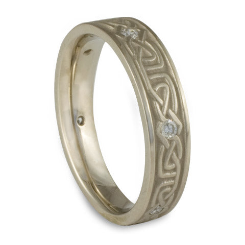 Extra Narrow Labyrinth with Diamonds Wedding Ring in 14K White Gold