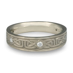 Extra Narrow Labyrinth with Diamonds Wedding Ring in 14K White Gold