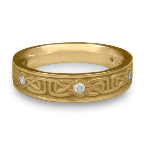 Extra Narrow Labyrinth with Diamonds Wedding Ring in 14K Yellow Gold