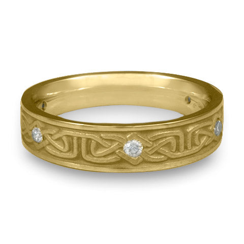 Extra Narrow Labyrinth with Diamonds Wedding Ring in 18K Yellow Gold
