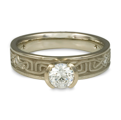 Extra Narrow Labyrinth Engagement Ring with Diamonds in 14K White Gold