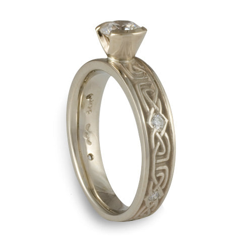 Extra Narrow Labyrinth Engagement Ring with Diamonds in 14K White Gold