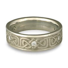 Narrow Labyrinth Wedding Ring with Diamonds in Platinum