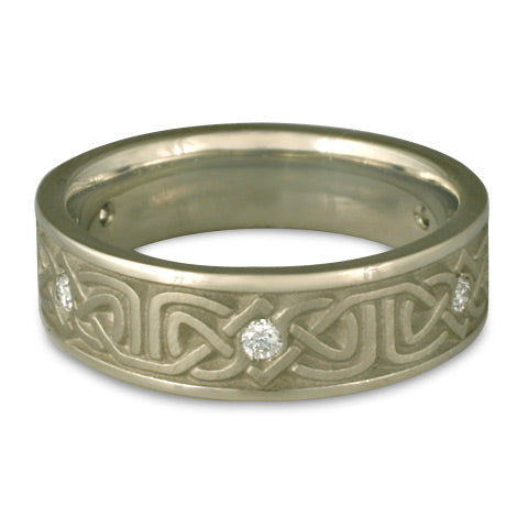 Narrow Labyrinth Wedding Ring with Diamonds in 14K White Gold