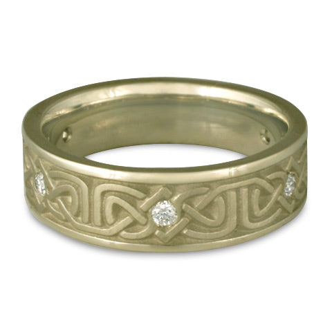 Narrow Labyrinth Wedding Ring with Diamonds in 18K White Gold
