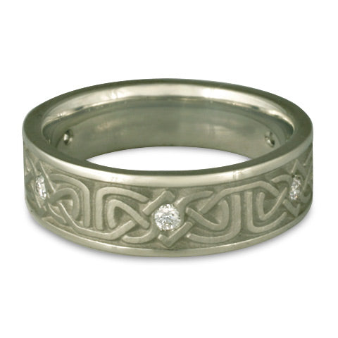 Narrow Labyrinth Wedding Ring with Diamonds in Palladium