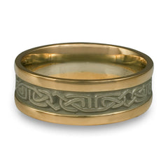 Extra Narrow Two Color Labyrinth Wedding Ring in 18K Two Tone Gold