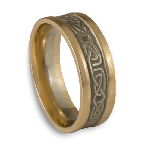 Extra Narrow Two Color Labyrinth Wedding Ring in 14K Two Tone Gold