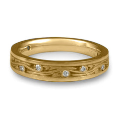 Extra Narrow Starry Night With Diamonds Wedding Band in14K Yellow Gold