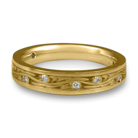 Extra Narrow Starry Night With Diamonds Wedding Band in 18K Yellow Gold