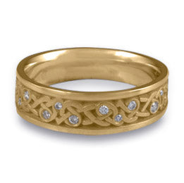 Narrow Celtic Hearts with Diamonds Wedding Ring in 14K Yellow Gold