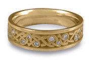 Narrow Celtic Hearts with Diamonds Wedding Ring in 14K Yellow Gold