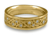 Narrow Celtic Hearts with Diamonds Wedding Ring in 18K Yellow Gold