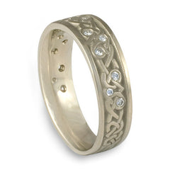 Narrow Celtic Hearts with Diamonds Wedding Ring in 14K White Gold