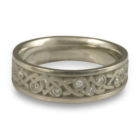 Narrow Celtic Hearts with Diamonds Wedding Ring in Palladium