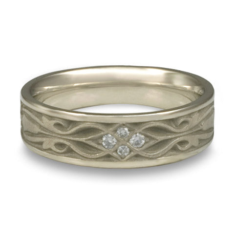 Narrow Tulip Braid Wedding Ring with Diamonds in 14K White Gold