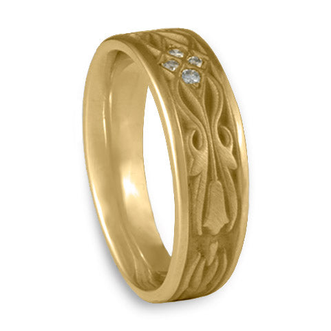 Narrow Tulip Braid Wedding Ring with Diamonds in 14K Yellow Gold
