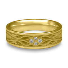 Narrow Tulip Braid Wedding Ring with Diamonds in 18K Yellow Gold