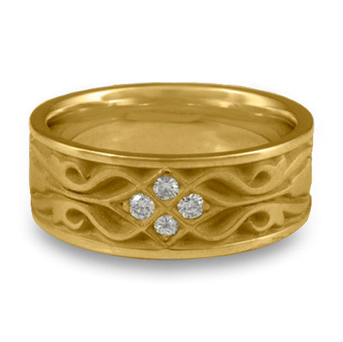 Wide Tulip Braid Wedding Ring with Diamonds in 14K Yellow Gold