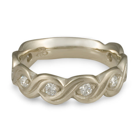 Wide Tides with Diamonds Wedding Ring in 14K White Gold