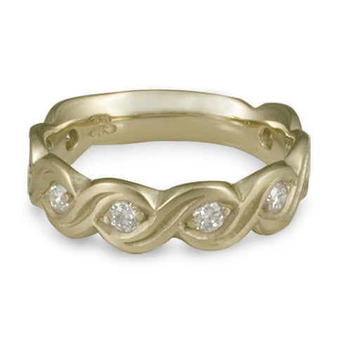 Wide Tides with Diamonds Wedding Ring in 18K White Gold