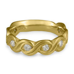 Wide Tides with Diamonds Wedding Ring in 18K Yellow Gold