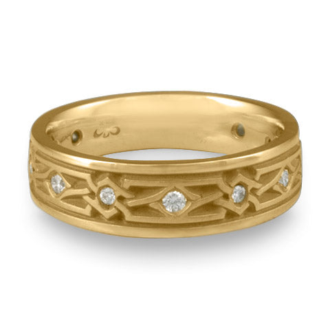 Narrow Weaving Stars With Diamonds Wedding Ring in 14K Yellow Gold