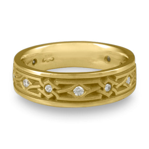 Narrow Weaving Stars With Diamonds Wedding Ring in 18K Yellow Gold