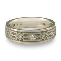 Narrow Weaving Stars With Diamonds Wedding Ring in Palladium