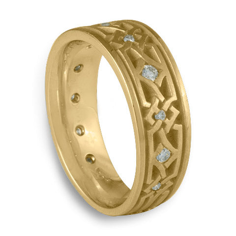 Wide Weaving Stars with Diamonds Wedding Ring in 14K Yellow Gold