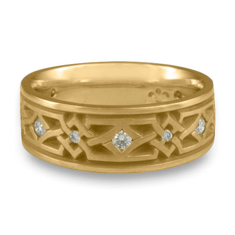 Wide Weaving Stars with Diamonds Wedding Ring in 14K Yellow Gold