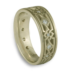 Wide Weaving Stars with Diamonds Wedding Ring in 18K White Gold