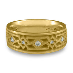 Wide Weaving Stars with Diamonds Wedding Ring in 18K Yellow Gold