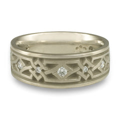 Wide Weaving Stars with Diamonds Wedding Ring in Platinum