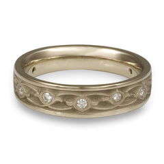 Narrow Water Lilies Wedding Ring With Diamonds in 14K White Gold